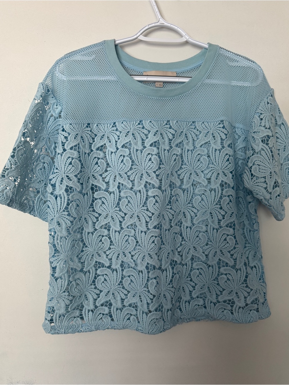 LOFT Light Blue Lace Mesh Top Size M